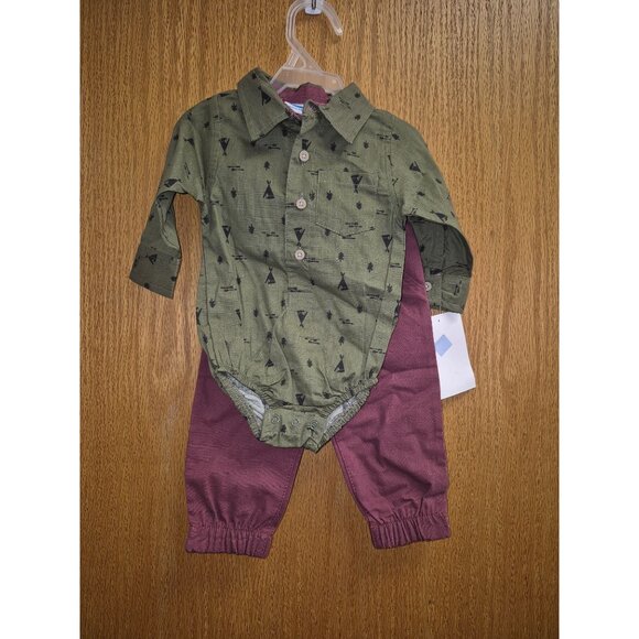Bon Bébé Baby Boys' 2-Piece Outfit Set Green & Burgundy Long Sleeve Size 3-6 Mon - Picture 1 of 5